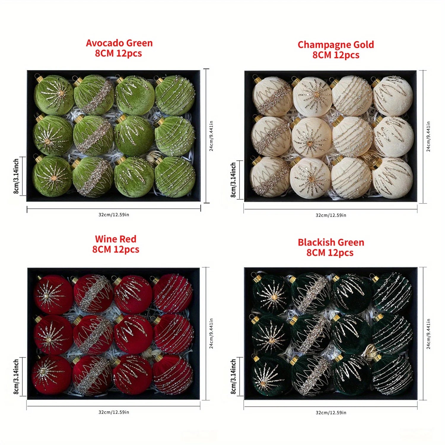 12PCS Christmas Tree Ball Decorations – 8CM Colorful Ornaments for Indoor and Outdoor Christmas Decorations 1