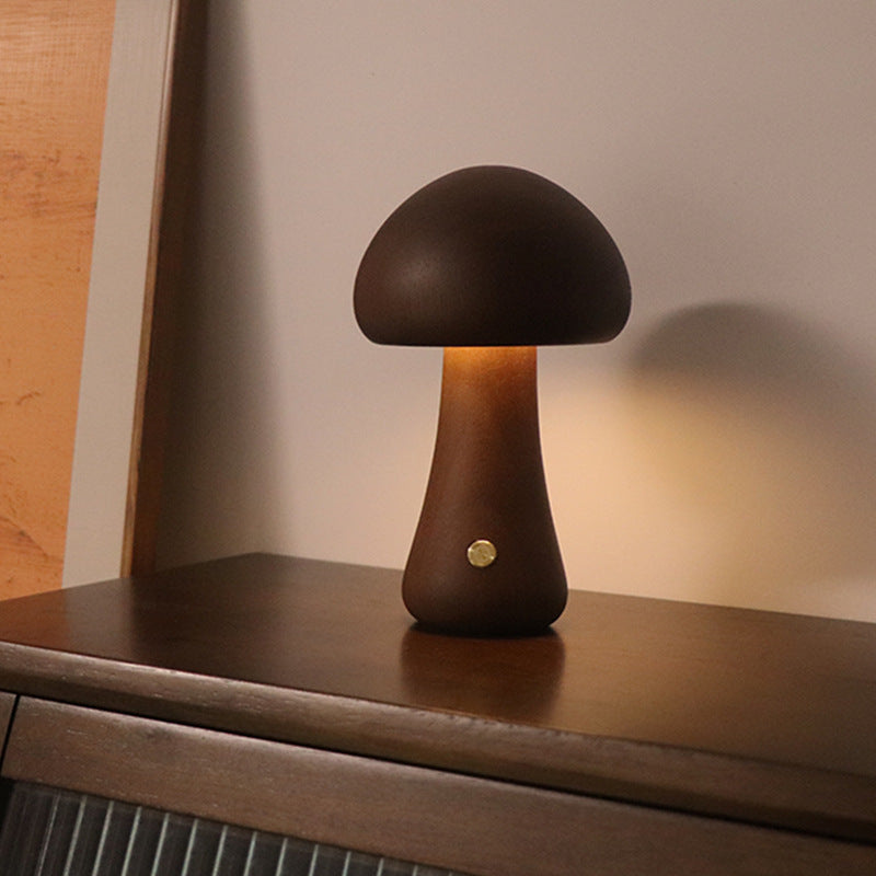 Wooden Mushroom LED Night Light with Touch Switch