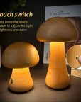 Wooden Mushroom LED Night Light with Touch Switch