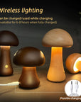 Wooden Mushroom LED Night Light with Touch Switch