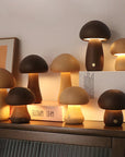 Wooden Mushroom LED Night Light with Touch Switch