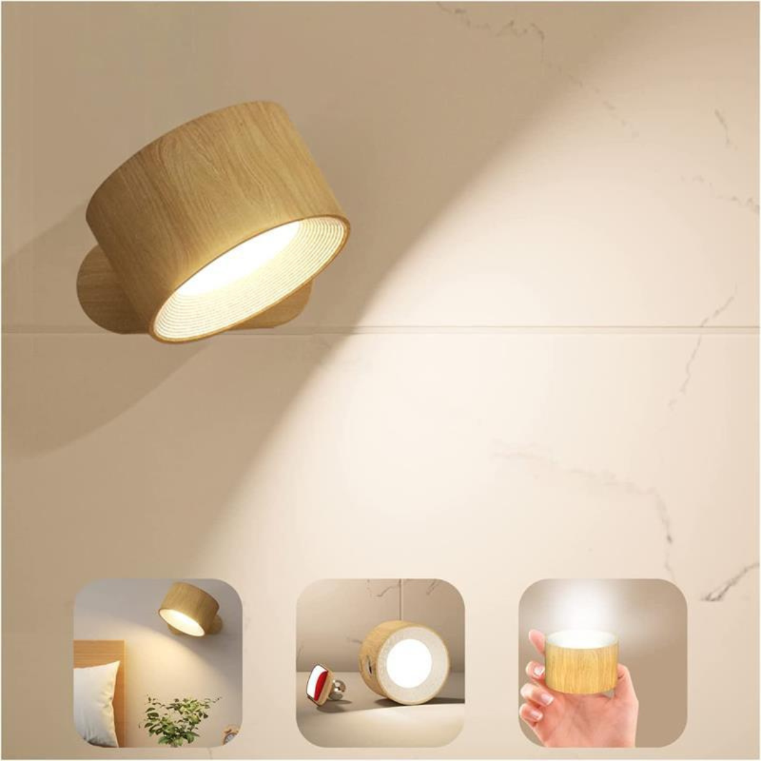 Wireless rechargeable 360° wall lamp