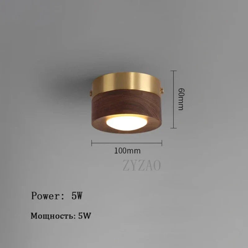 Walnut Ceiling Lamp with LED Spotlight