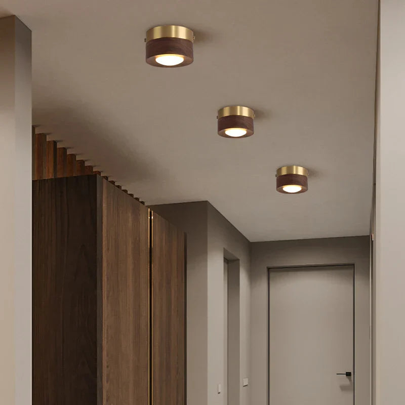 Walnut Ceiling Lamp with LED Spotlight