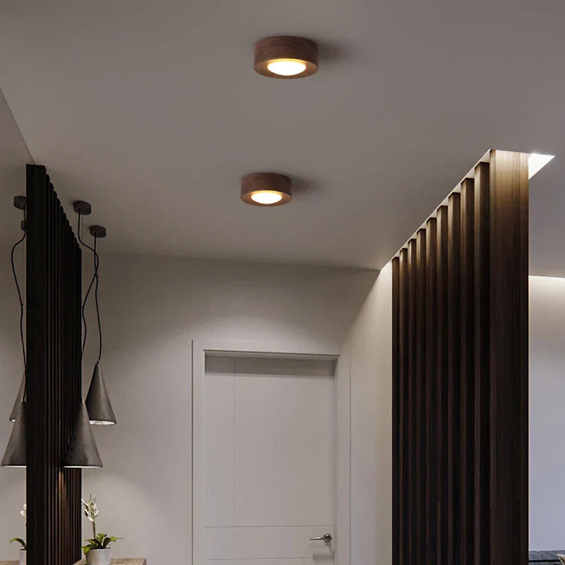 Walnut Ceiling Lamp with LED Spotlight