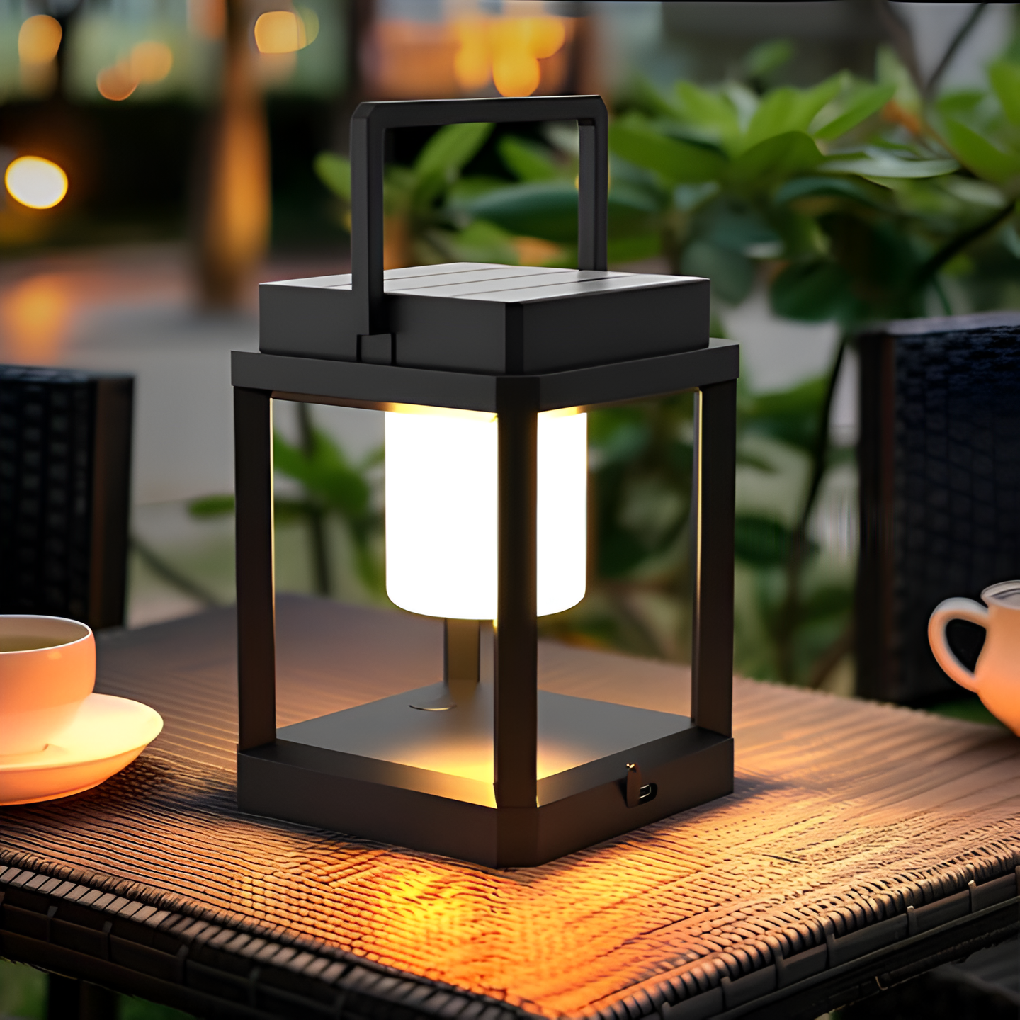 Portable Solar Lantern with USB Charging – Outdoor Solar Lamp for Garden and Camping, Weatherproof Black LED Light 0