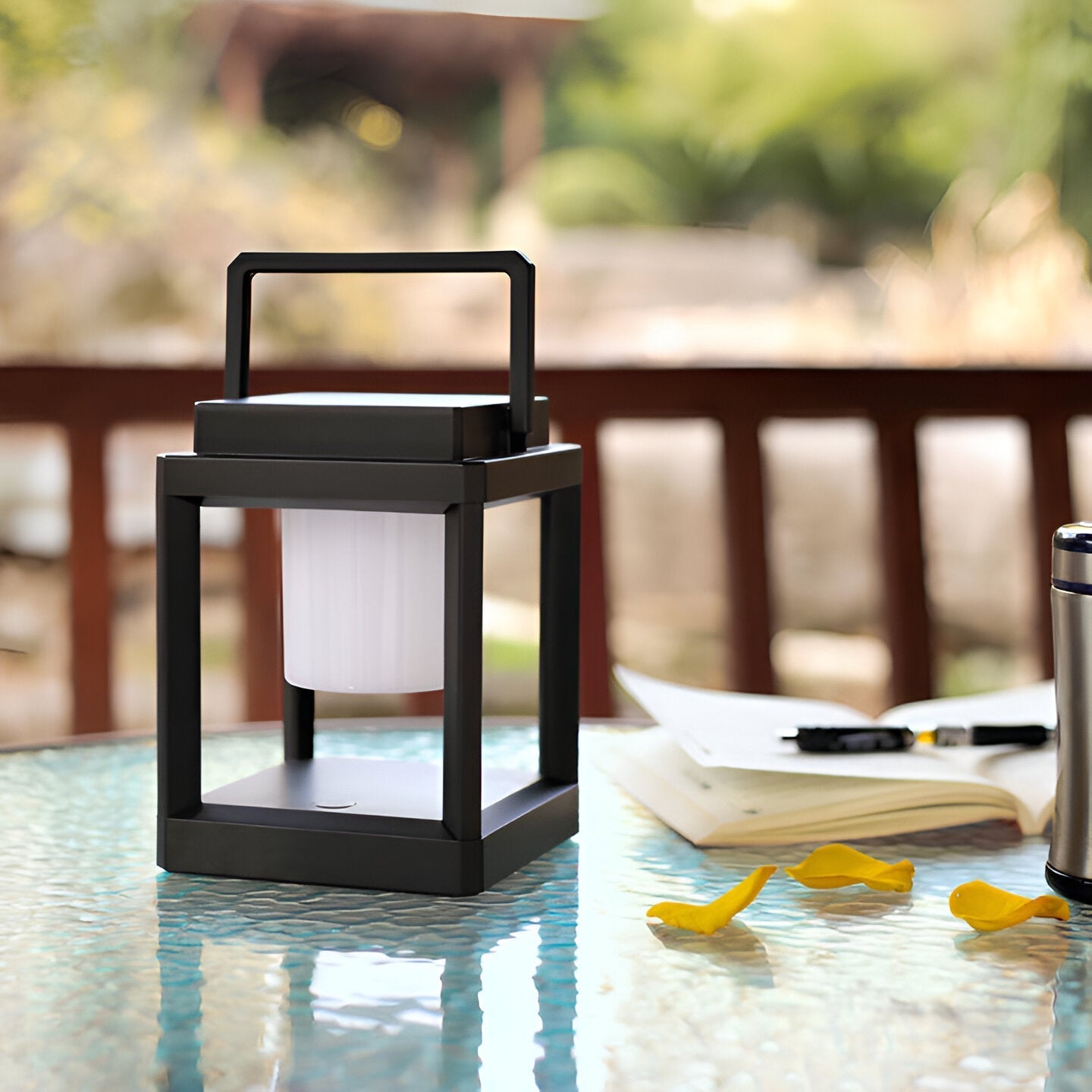 Portable Solar Lantern with USB Charging – Outdoor Solar Lamp for Garden and Camping, Weatherproof Black LED Light 7