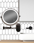 Black rechargeable LED magnifying mirror for make-up and bathroom