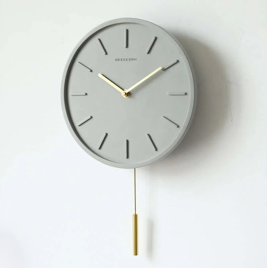 Nordic Cement Wall Clock with Metal Pendulum