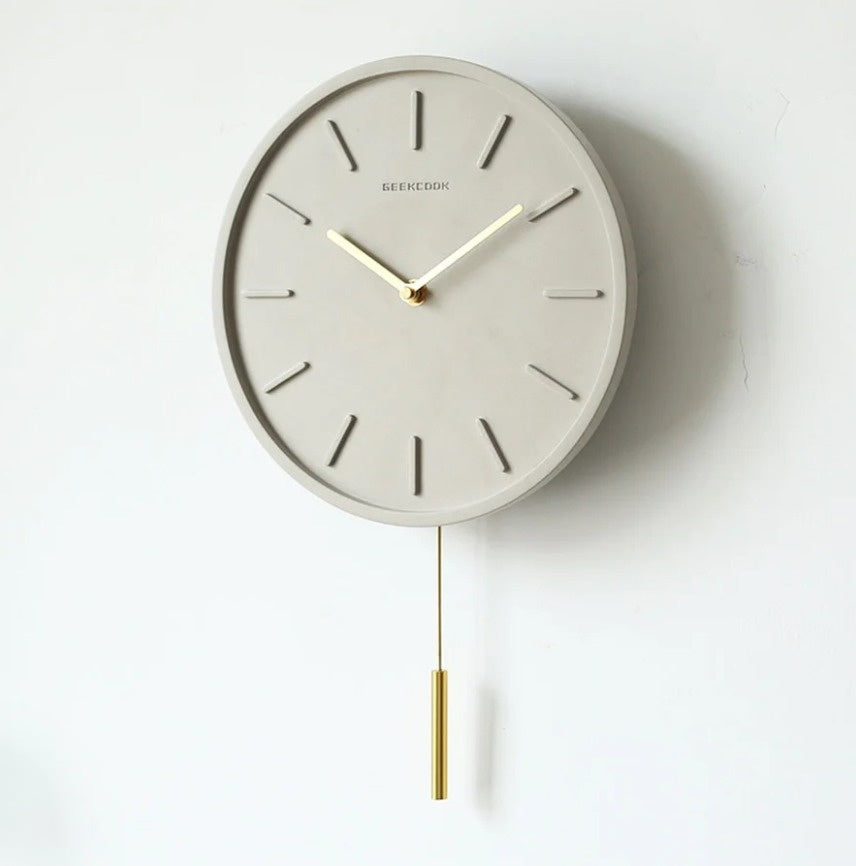 Nordic Cement Wall Clock with Metal Pendulum